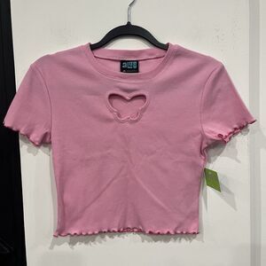 NWT a lab Pink Katrina Butterfly Cutout Crop Top Lettuce Hem Size Medium